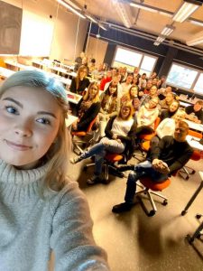 Happy Student behind scene selfie lectures